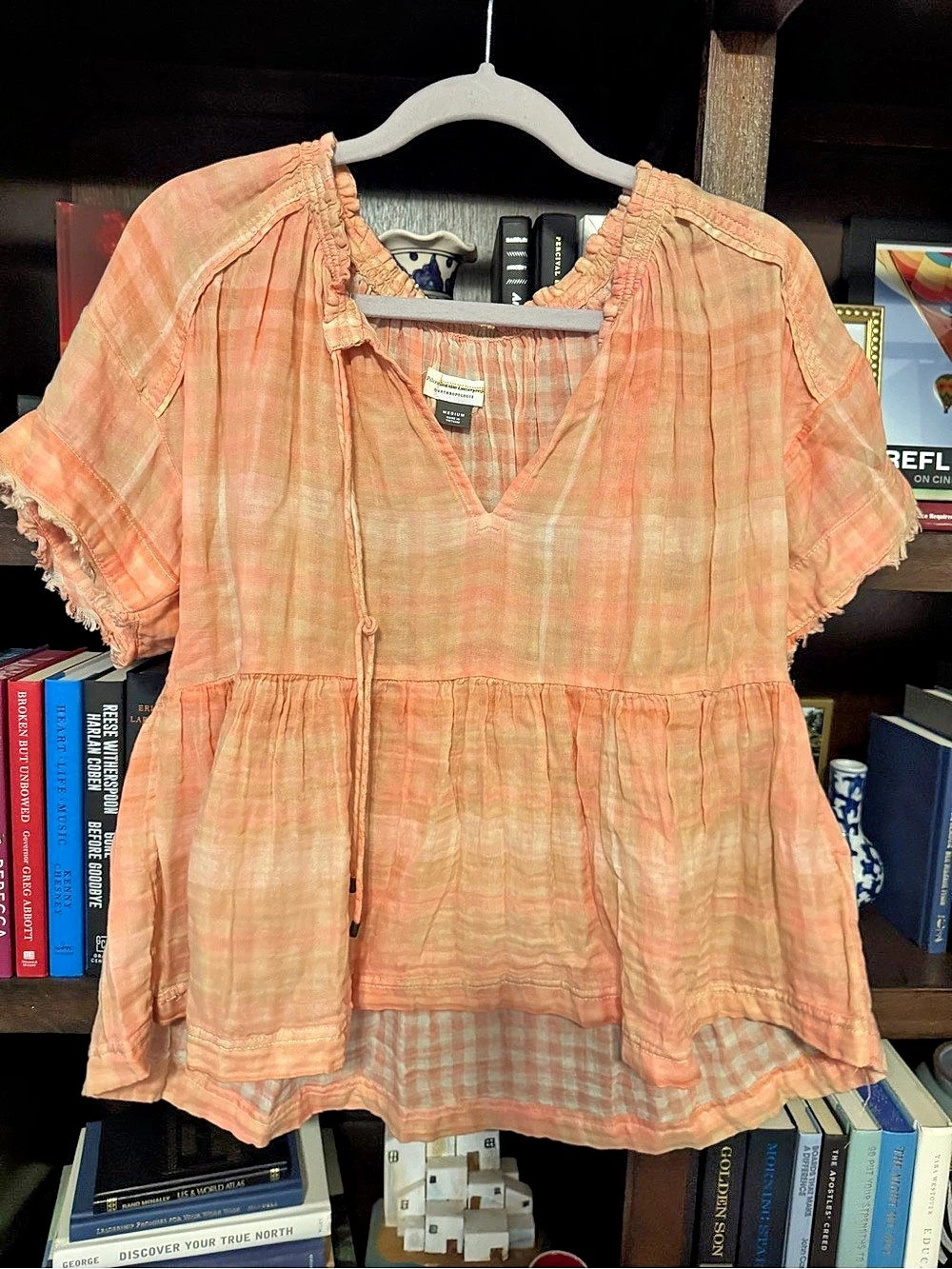 Maeve by Anthropologie Plaid Tunic in Orange & Pink Size Medium